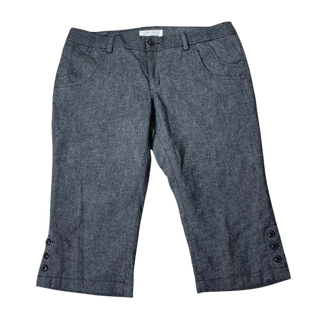 Old Navy Y2K Wool Blend Cropped Capris Women 14 Grey Low Waist Button Hem